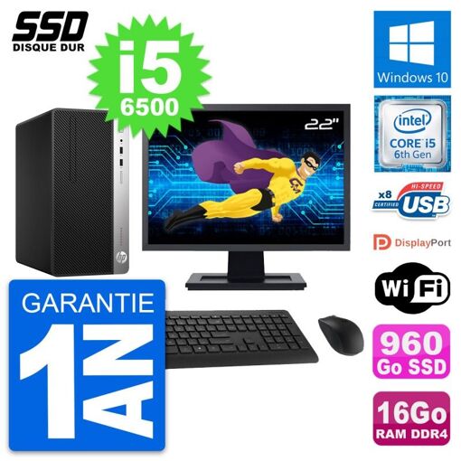 PC de escritorio HP ProDesk 400 G4 MT - Pantalla de 22'', Intel i5-6500, 16GB RAM, 960GB SSD, Windows 10, Wifi