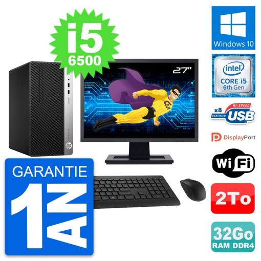 Computadora de escritorio HP ProDesk 400 G4 MT, Pantalla de 27'', Procesador Intel i5-6500, 32GB de RAM, 2TB de almacenamiento, Windows 10, WiFi