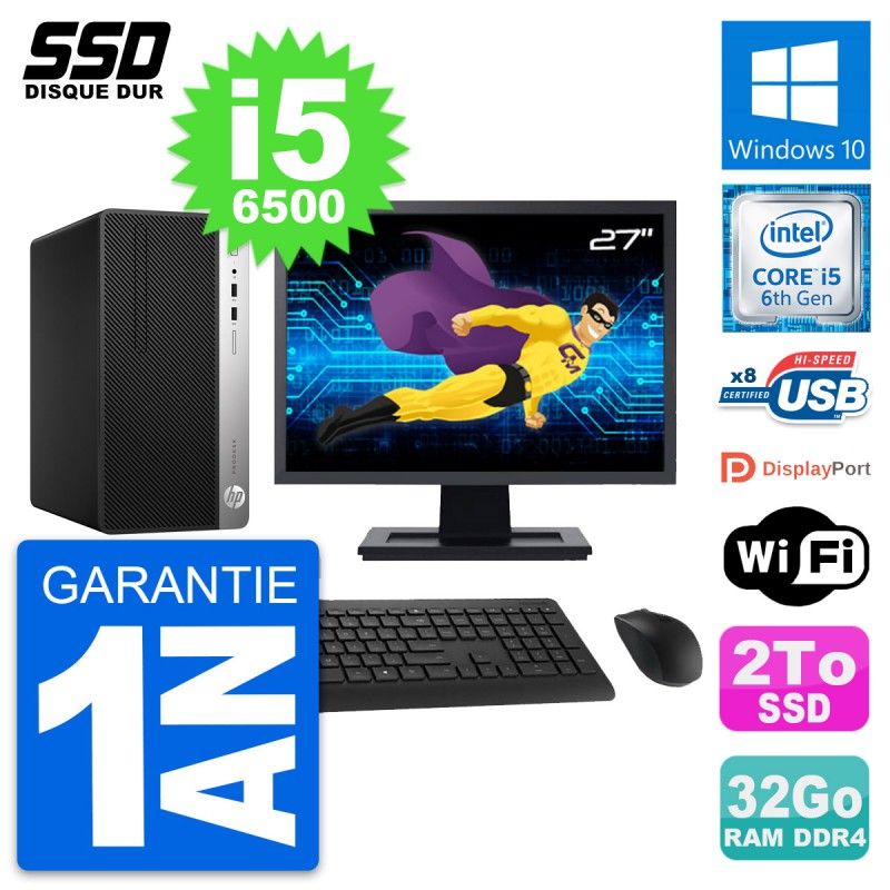 HP ProDesk 400 G4 MT Desktop Computer - 27" Display, i5-6500, 32GB RAM, 2TB SSD, Windows 10, WiFi