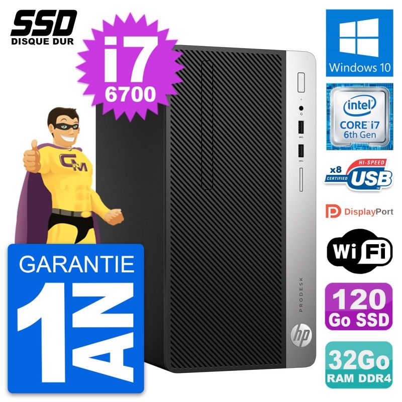 HP ProDesk 400 G4 MT Desktop PC - Intel i7-6700, 32GB RAM, 120GB SSD, Windows 10, WiFi