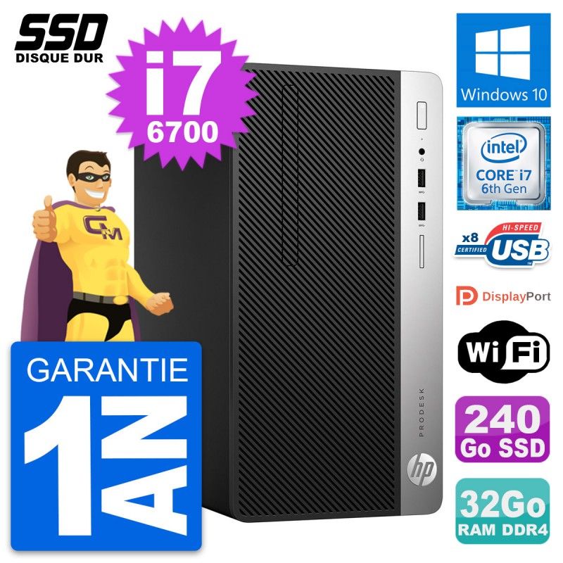 HP ProDesk 400 G4 MT Desktop PC - Intel i7-6700, 32GB RAM, 240GB SSD, Windows 10, Wifi