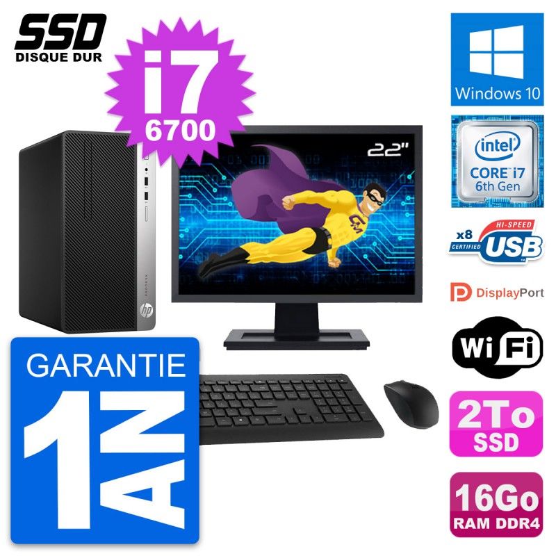 HP ProDesk 400 G4 MT Desktop Computer - 22" Screen, i7-6700, 16GB RAM, 2TB SSD, Windows 10, Wifi