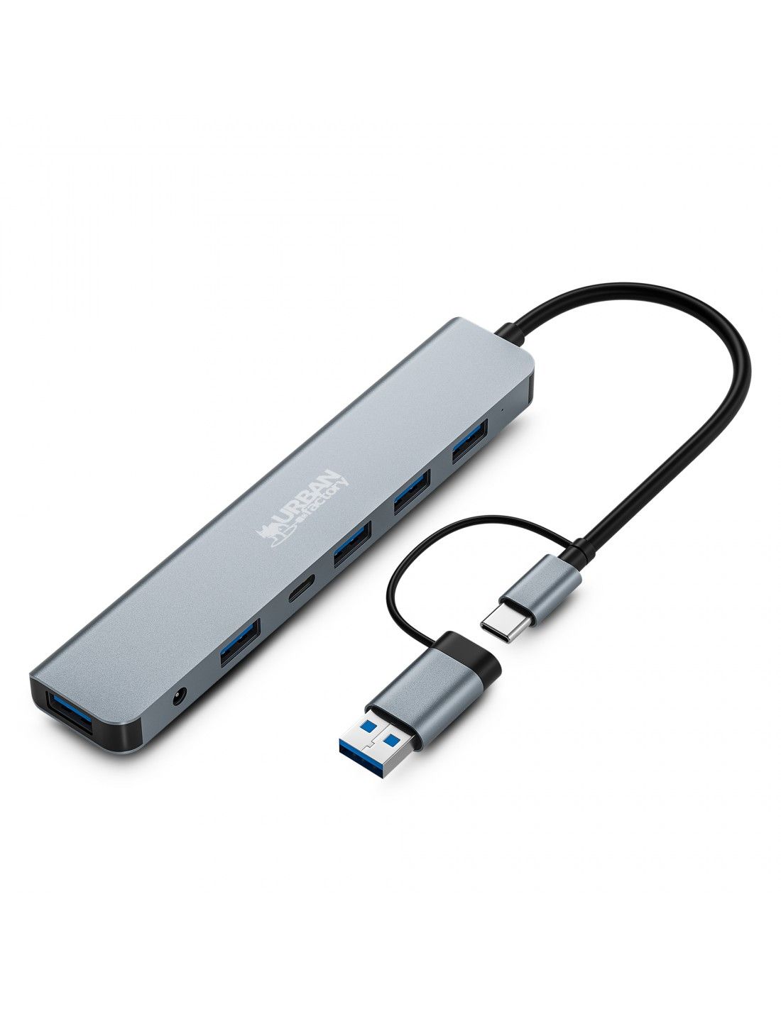 Urban Factory MHC70UF USB 3.2 Gen 1 (3.1 Gen 1) Type-A + Type-C Docking Station, Sideral Grey