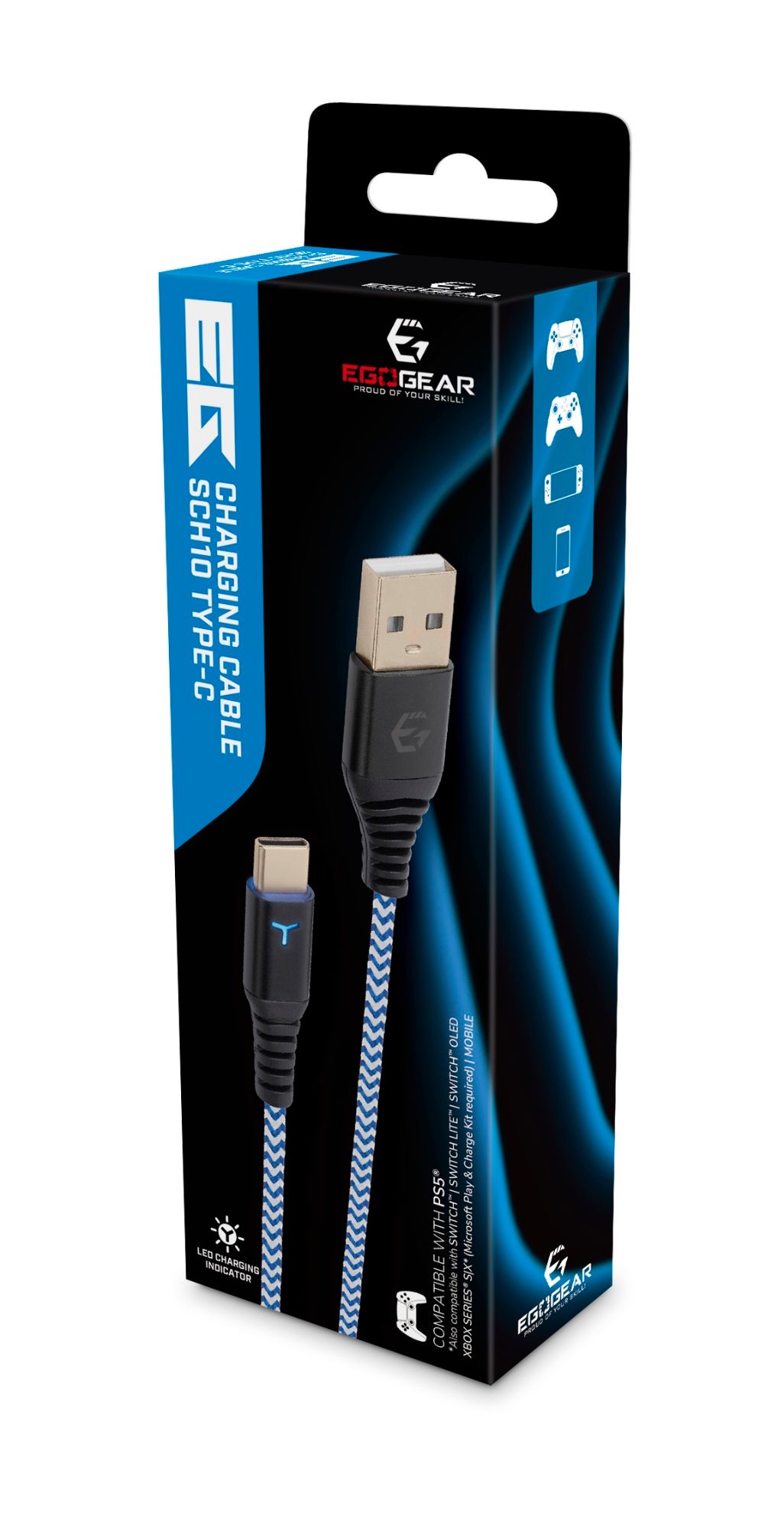 Câble de charge tressé EgoGear SCH10 de 3 mètres USB-C pour PS5, Xbox Series XS, Switch, Lite et OLED