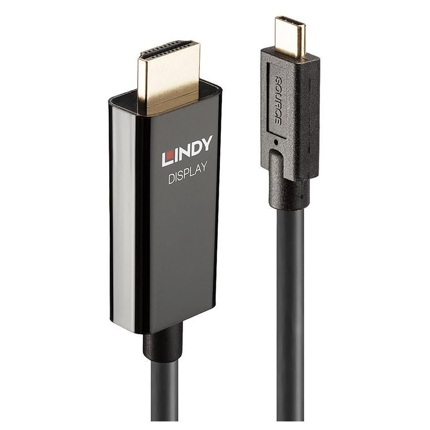 Lindy USB-C to HDMI Adapter - 5m - Shielded - Black - Round, Active Chip, Supports 4K60Hz (4096 x 2160)