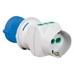 Adaptador de enchufe eléctrico industrial 64 con tres tomas y conector CEE azul y blanco 73090