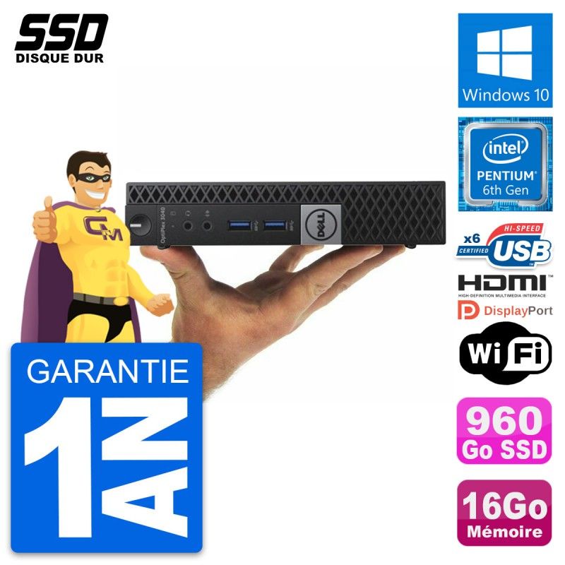 Dell Mini PC 3040 Micro with Pentium G4400T, 16GB RAM, 960GB SSD, HDMI, Windows 10, WiFi