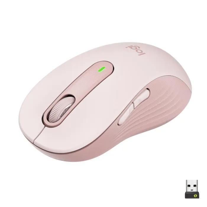 Logitech Signature M650 L Wireless Mouse - Large Size - Optical - 5 Buttons - 2.4GHz, Bluetooth - Logitech Logi Bolt Receiver - Pink