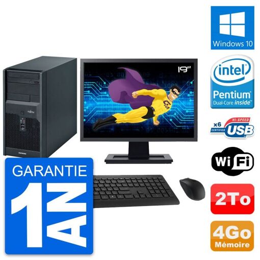 Computadora de escritorio Fujitsu P2560 - Pantalla de 19 pulgadas, Intel E5500, 4GB de RAM, Disco duro de 2TB, Windows 10, WiFi