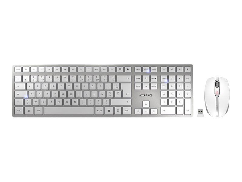 Cherry DW 9100 Slim Wireless Keyboard and Mouse Set - French AZERTY, White/Silver
