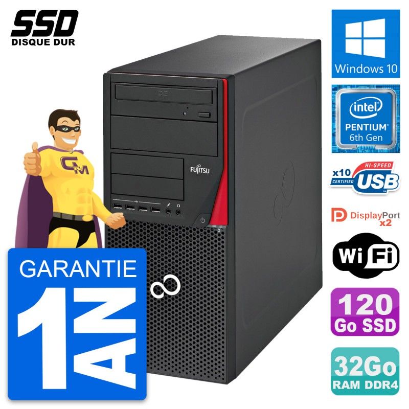 Fujitsu Esprimo P756 MT - Desktop PC with Intel G4400, 32GB RAM, 120GB SSD, Windows 10, WiFi