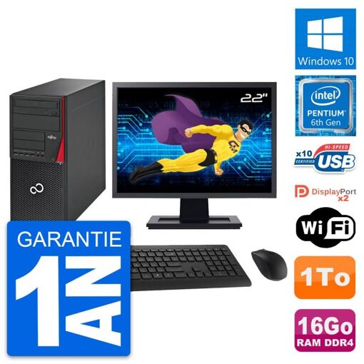 Torre Fujitsu P756 - Monitor de 22 pulgadas, Procesador Intel Pentium G4400, 16 GB RAM, 1 TB HDD, Windows 10, WiFi