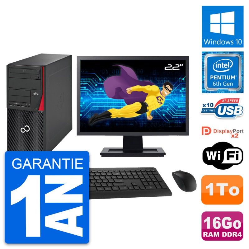 Fujitsu P756 22-Inch PC Tower - Pentium G4400, 16GB RAM, 1TB HDD, Windows 10, WiFi