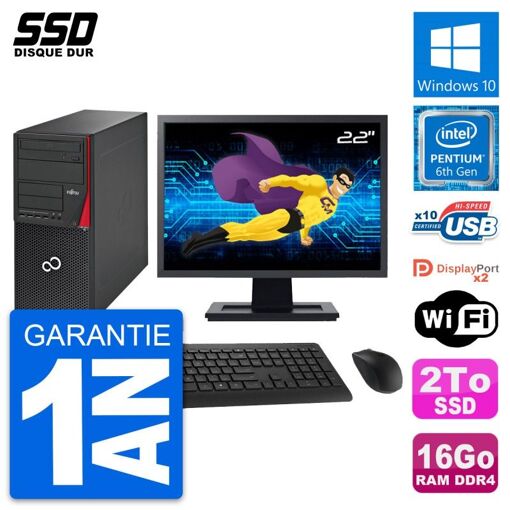 Computadora de escritorio Fujitsu Esprimo P756 MT, pantalla de 22", procesador Intel Pentium G4400, 16 GB de RAM, SSD de 2 TB, Windows 10, WiFi
