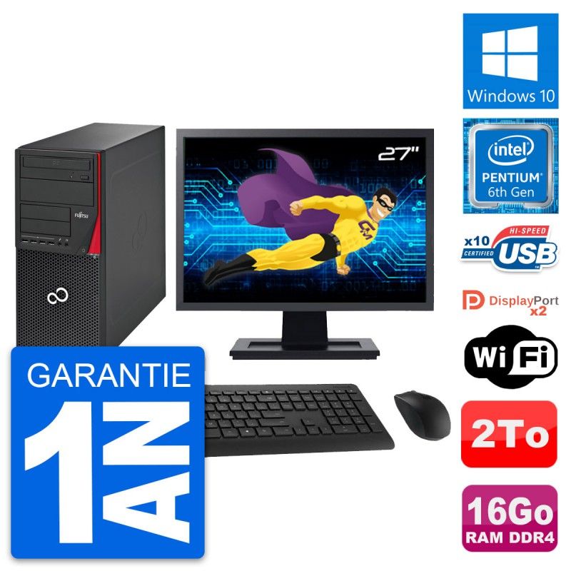 Fujitsu P756 27-inch PC Tower - Pentium G4400, 16GB RAM, 2TB HDD, Windows 10, WiFi