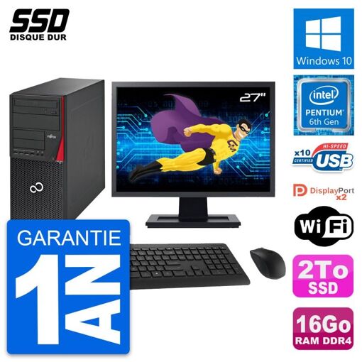 Computadora de escritorio Fujitsu Esprimo P756 MT - Pantalla de 27", Procesador Intel Pentium G4400, 16 GB de RAM, 2 TB SSD, Windows 10, WiFi