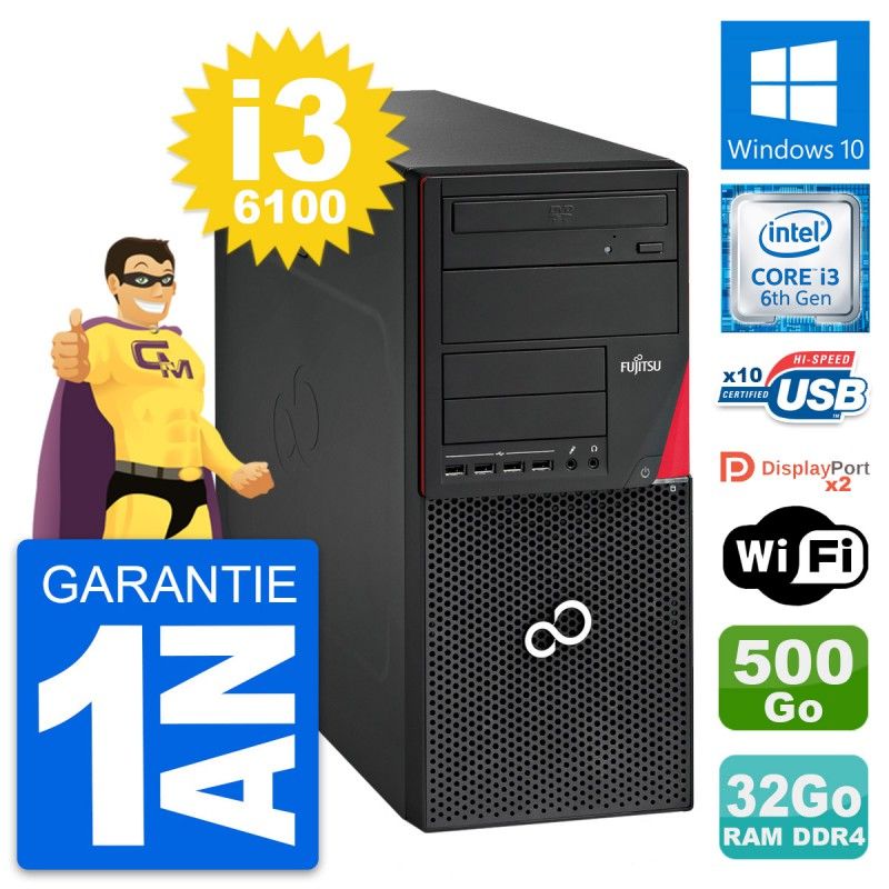 Fujitsu Esprimo P756 MT i3-6100 32GB RAM 500GB HDD Windows 10 WiFi Desktop Computer