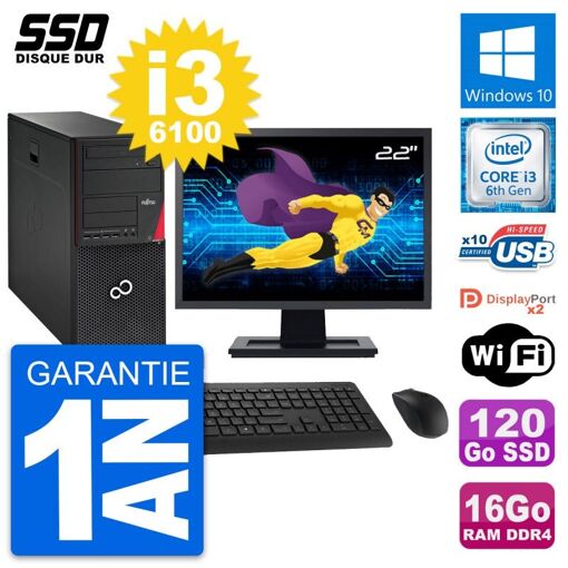 PC todo en uno Fujitsu P756 de 22 pulgadas - Intel i3-6100, 16 GB de RAM, 120 GB SSD, Windows 10