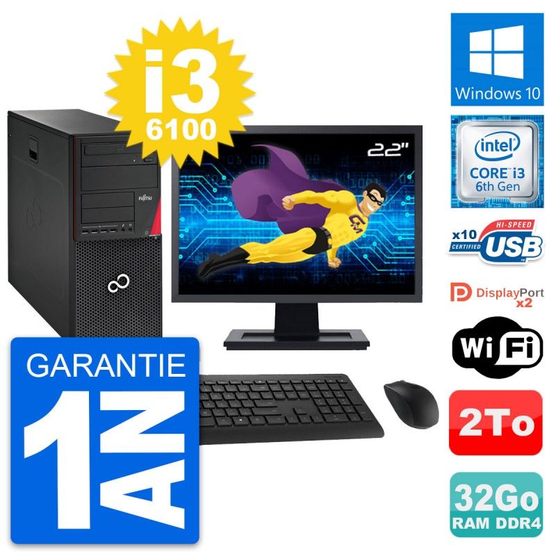 Fujitsu P756 22-inch All-in-One PC - Intel i3-6100, 32GB RAM, 2TB HDD, Windows 10