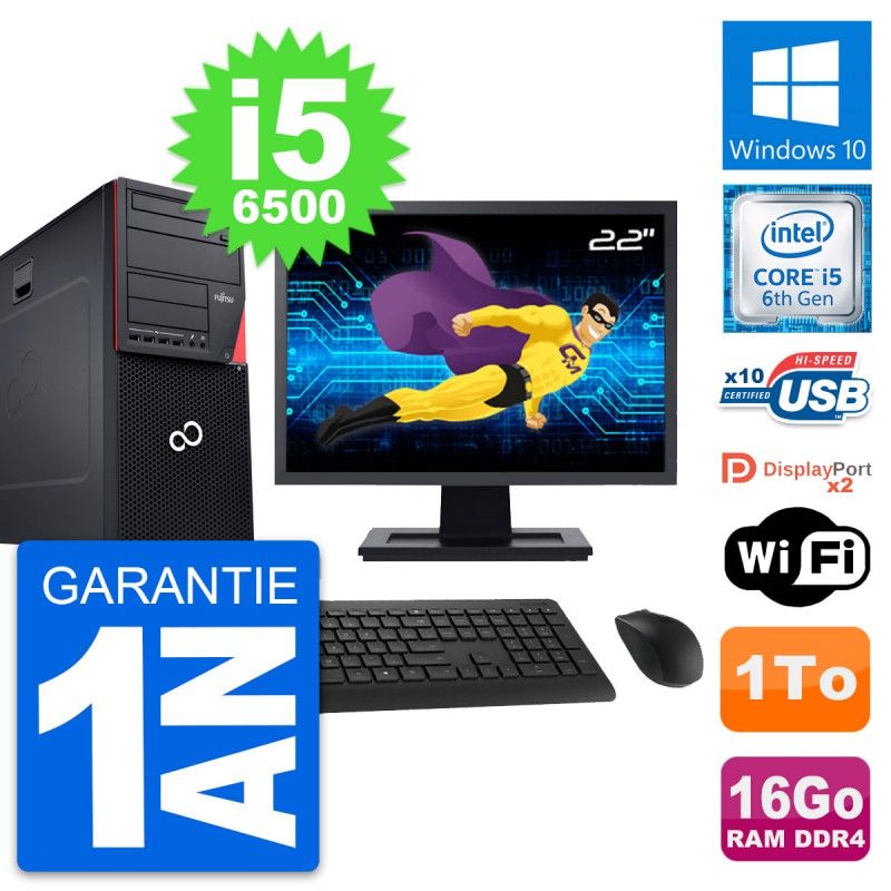 Fujitsu P756 22-inch PC Tower - Intel i5-6500, 16GB RAM, 1TB HDD, Windows 10