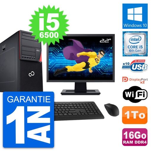 Torre de PC Fujitsu P756 - 22 pulgadas, Intel i5-6500, 16 GB de RAM, 1 TB HDD, Windows 10