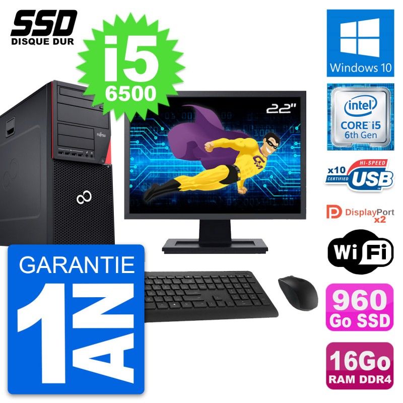 Fujitsu P756 22-inch PC Tower - Intel i5-6500, 16GB RAM, 960GB SSD, Windows 10