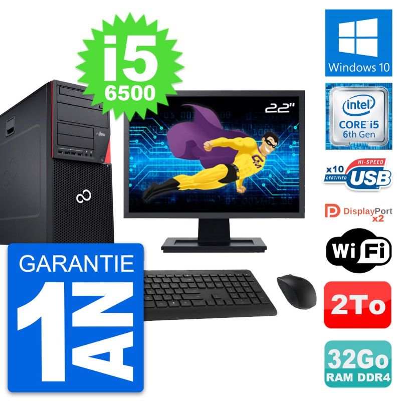 Fujitsu P756 22-Inch PC Tower - Intel i5-6500, 32GB RAM, 2TB Storage, Windows 10