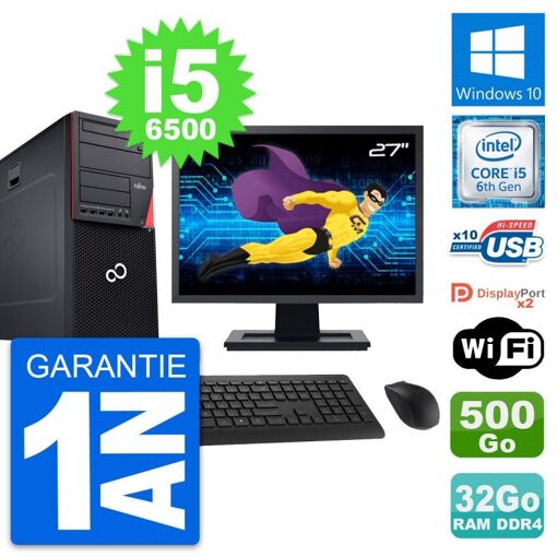 Computadora de escritorio Fujitsu P756 MT - Pantalla de 27'', i5-6500, 32GB RAM, disco de 500GB, Windows 10, Wifi