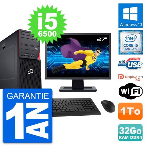 Torre Fujitsu P756 - Pantalla de 27'', Intel i5-6500, 32GB de RAM, 1TB HDD, Windows 10, WiFi