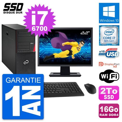 Torre Fujitsu Esprimo P756 - Pantalla de 22 pulgadas, i7-6700, 16GB RAM, SSD de 2TB, Windows 10, WiFi