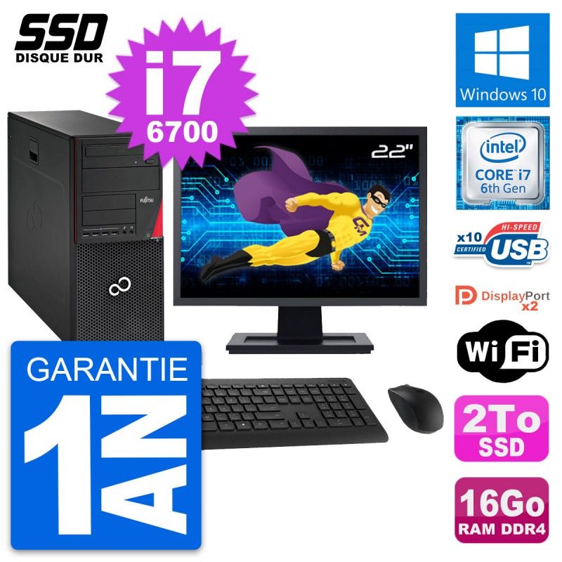 Fujitsu Esprimo P756 22-inch PC Tower - i7-6700, 16GB RAM, 2TB SSD, Windows 10, WiFi