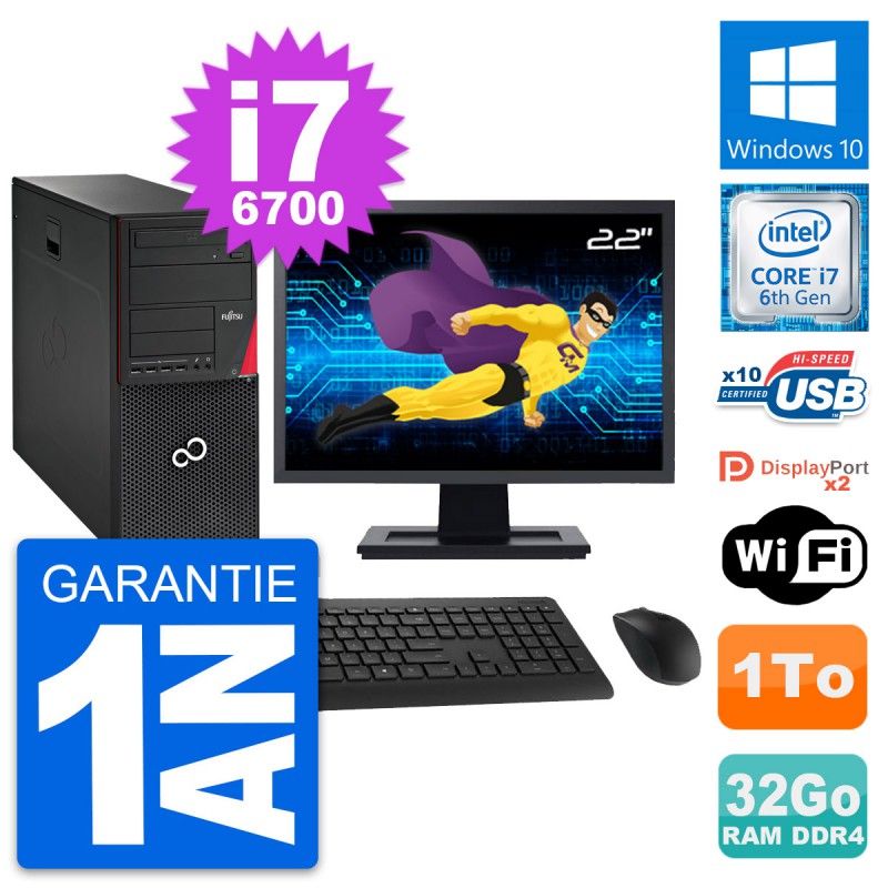 Fujitsu P756 22-Inch PC Tower - Intel i7-6700, 32GB RAM, 1TB HDD, Windows 10