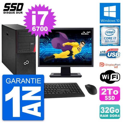 Torre de PC Fujitsu Esprimo P756 - Pantalla de 22', i7-6700, 32GB RAM, 2TB SSD, Windows 10, WiFi