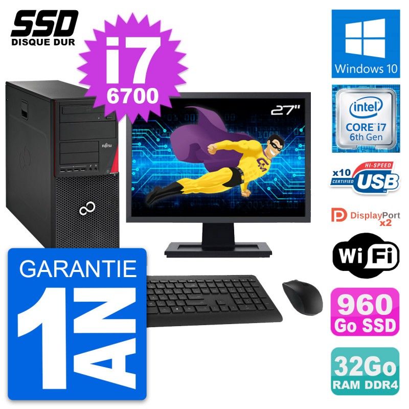 Fujitsu P756 27-Inch PC Tower - Intel i7-6700, 32GB RAM, 960GB SSD, Windows 10
