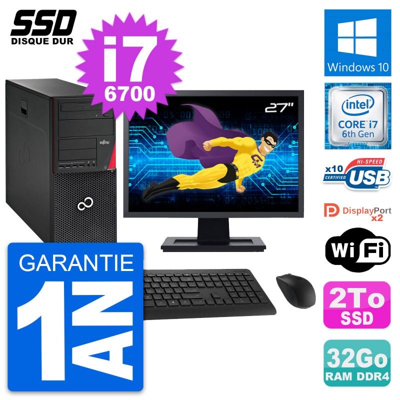Fujitsu Esprimo P756 27-Inch PC Tower - i7-6700, 32GB RAM, 2TB SSD, Windows 10, WiFi