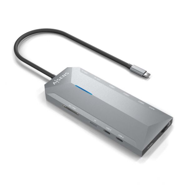 AISENS USB-C Docking Station with 12-in-1 Connectivity, Gray