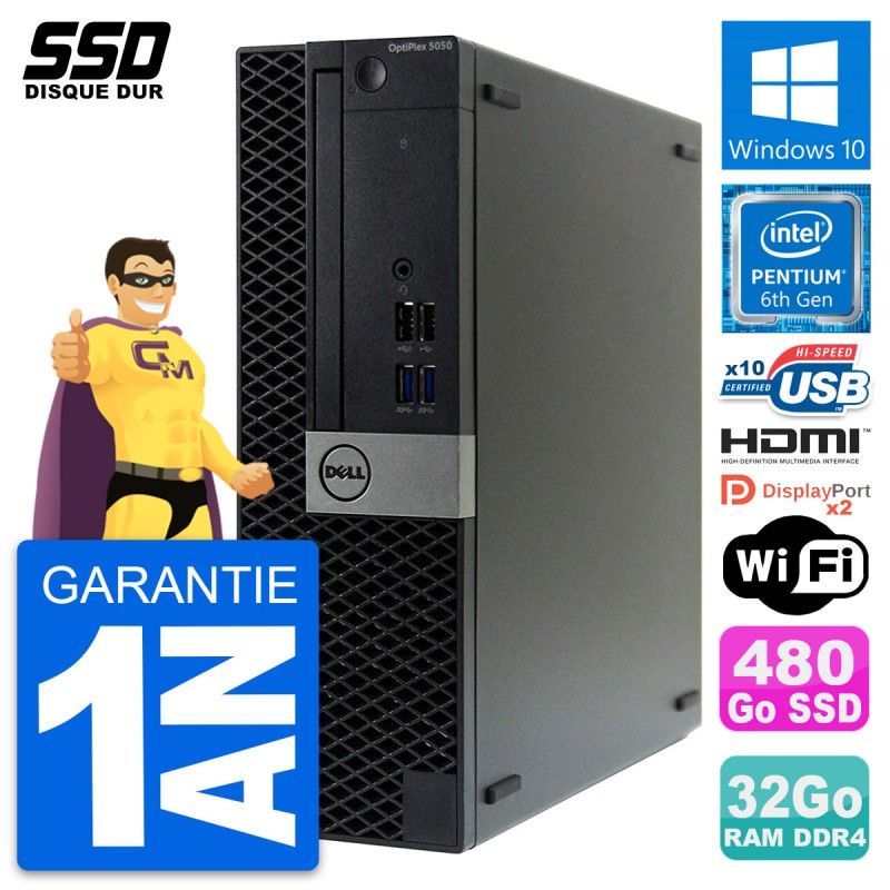 Dell OptiPlex 5050 SFF PC - Intel G4400, 32GB RAM, 480GB SSD, HDMI, WiFi