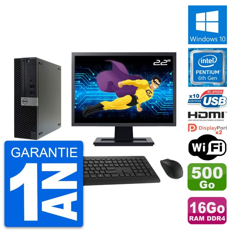 Dell OptiPlex 5050 SFF Computer - 22" Screen, Intel Pentium G4400, 16GB RAM, 500GB HDD, HDMI, Windows 10, WiFi