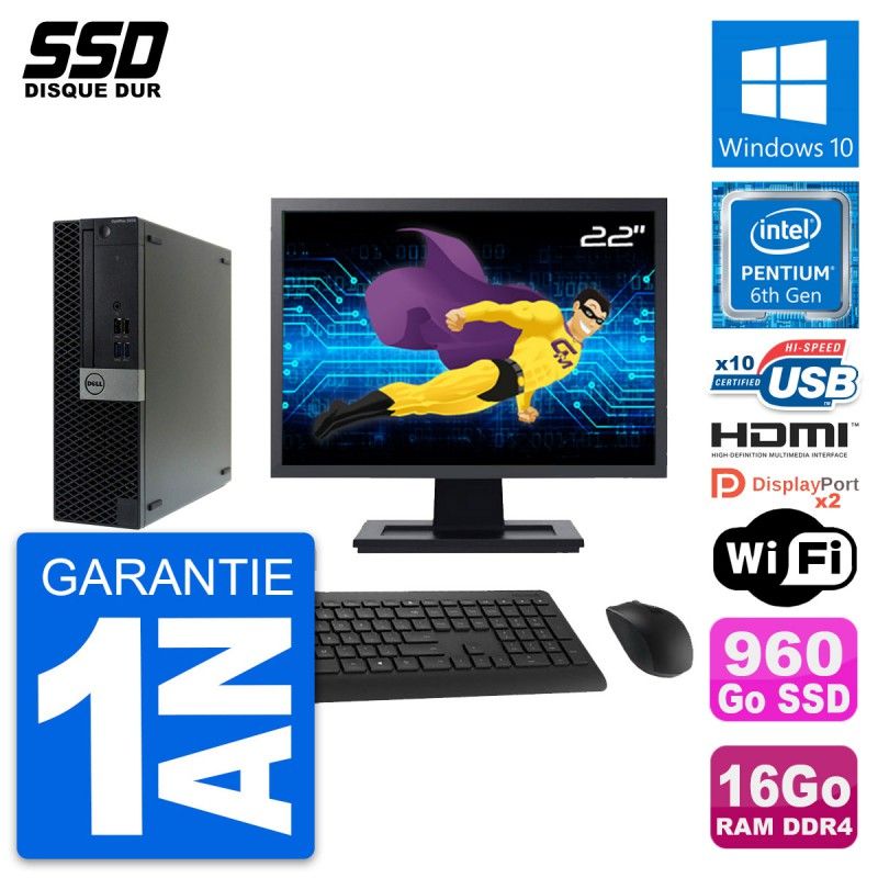 Dell OptiPlex 5050 SFF Desktop Computer - 22" Screen, Intel Pentium G4400, 16GB RAM, 960GB SSD, HDMI