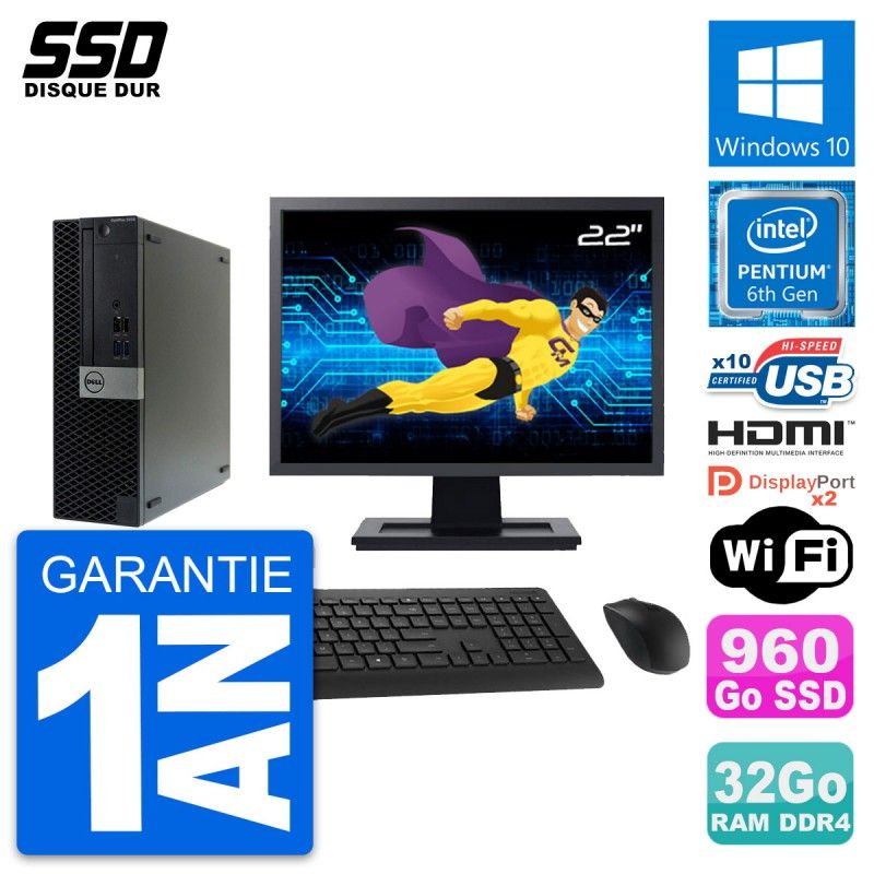 Dell OptiPlex 5050 SFF PC - 22" Screen, Pentium G4400, 32GB RAM, 960GB SSD, HDMI