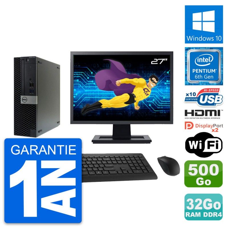 Dell OptiPlex 5050 SFF Desktop - 27" Display, Intel Pentium G4400, 32GB RAM, 500GB Storage