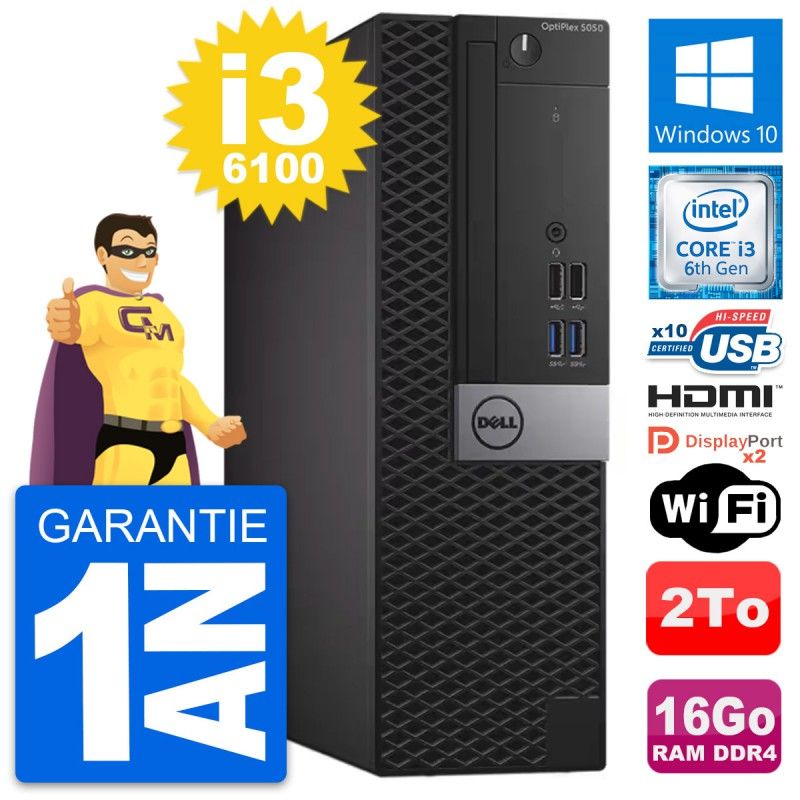 PC Dell OptiPlex 5050 SFF - Intel i3-6100, 16GB RAM, 2TB HDD, HDMI, WiFi