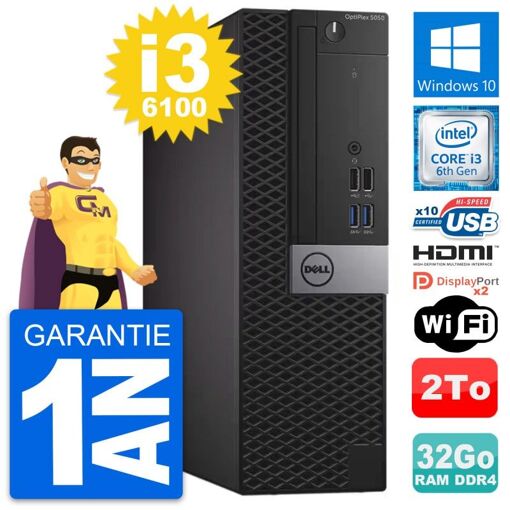 PC de escritorio Dell OptiPlex 5050 SFF - Intel i3-6100, 32GB RAM, 2TB HDD, HDMI, WiFi