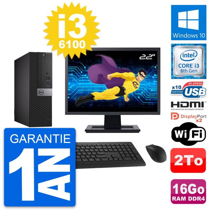 Dell OptiPlex 5050 SFF Computer - 22" Screen, Core i3-6100, 16GB RAM, 2TB HDD, HDMI