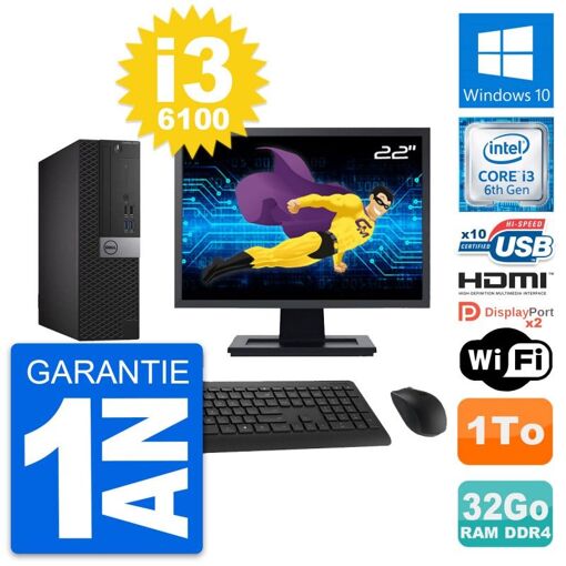 Computadora Dell OptiPlex 5050 SFF | Pantalla de 22 pulgadas | Intel Core i3-6100 | 32GB de RAM | Disco duro de 1TB
