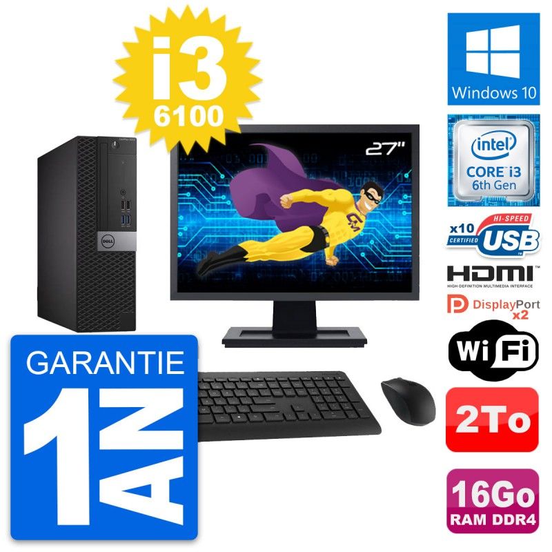 Dell OptiPlex 5050 SFF Computer, 27" Screen, Core i3-6100, 16GB RAM, 2TB HDD, HDMI, WiFi