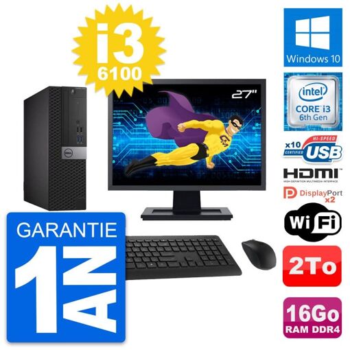 Computadora Dell OptiPlex 5050 SFF, Pantalla de 27', Procesador Intel Core i3-6100, 16GB de RAM, Disco duro de 2TB, HDMI, WiFi