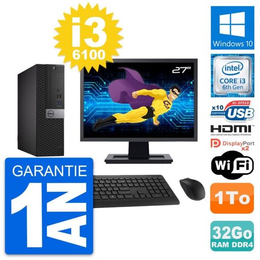 PC Dell OptiPlex 5050 SFF - Pantalla de 27', Intel Core i3-6100, 32GB de RAM, 1TB HDD, HDMI