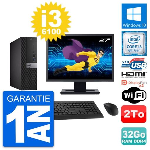 PC de escritorio Dell OptiPlex 5050 SFF - Pantalla de 27', Intel Core i3-6100, 32GB RAM, 2TB Almacenamiento, HDMI