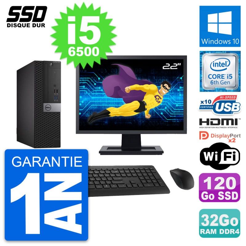 Dell OptiPlex 5050 SFF Desktop Computer - 22" Screen, Core i5-6500, 32GB RAM, 120GB SSD